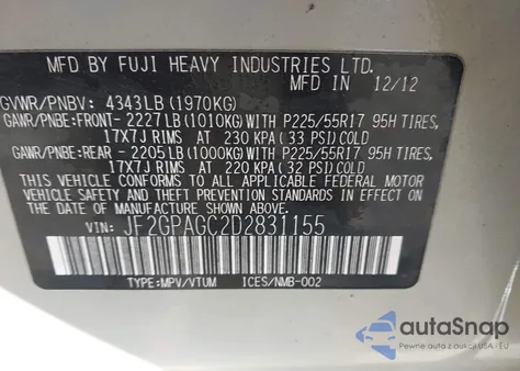 2013 Subaru Xv Crosstrek 2.0I Limited из США, поврежденный, VIN JF2GPAGC2D2831155